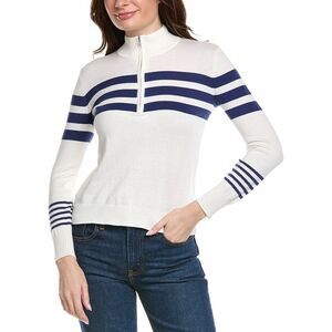 Hannah Rose Womens Stripe 1/2-Zip Cashmere-Blend Pullover, White